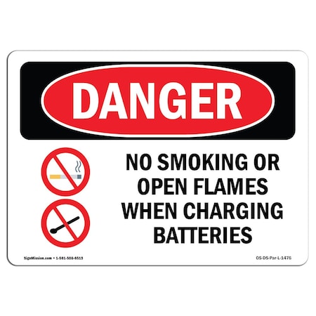 OSHA Danger Sign, No Smoking When Charging Batteries, 10in X 7in Decal